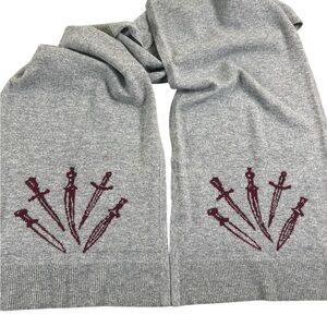 RAG & BONE Gray‎ Burgundy Wool Knit Scarf Dagger Motif Unisex 77”